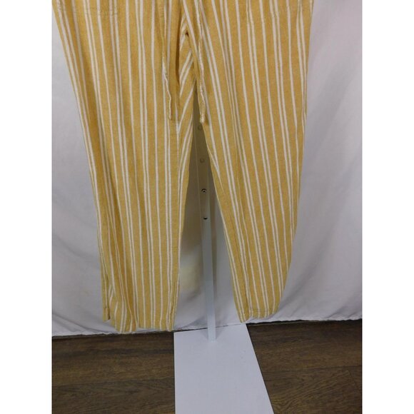 Per Se Pants Womens Yellow White Striped Linen Blend Drawstring Elastic Waist - Picture 4 of 11